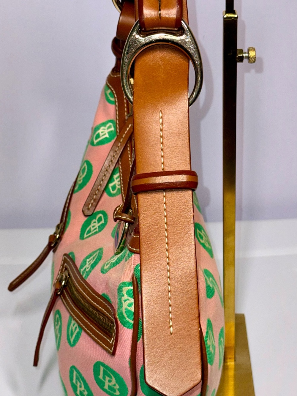 Dooney & Bourke Pink and Green Signature Crescent Shoulder Bag - Picture 4 of 8